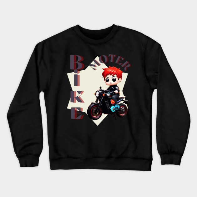 A cute baby boy Chibi style sits on a motorbike. Crewneck Sweatshirt by Whisky1111